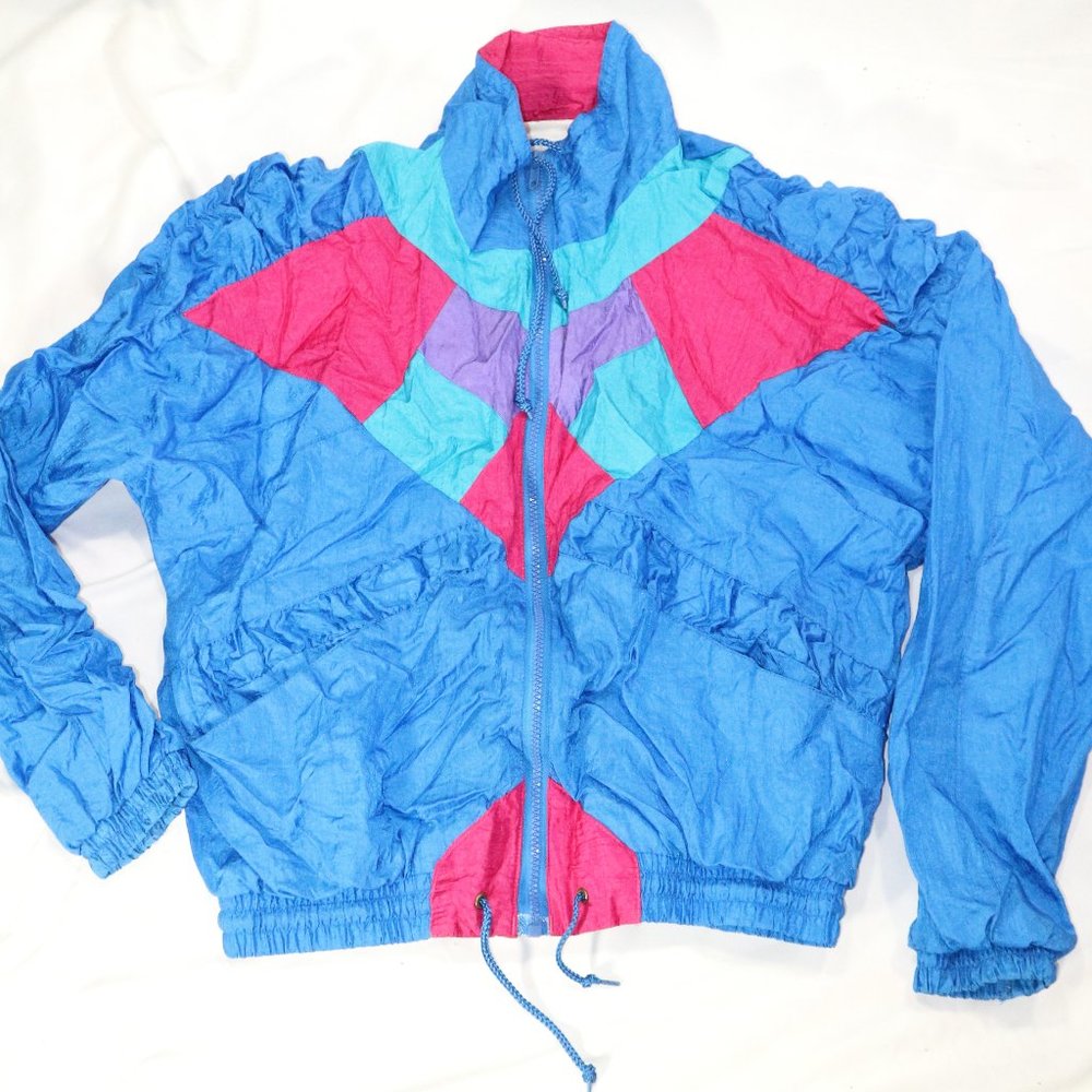 vtg OLYMPIC EXPOSURE 80s Geometric Multicolor Track Jacket Sz SMALL